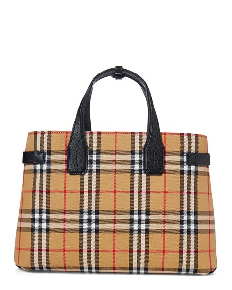 burberry small banner in vintage check and tote camel|Burberry The Small Banner Vintage Check and Leather Black.